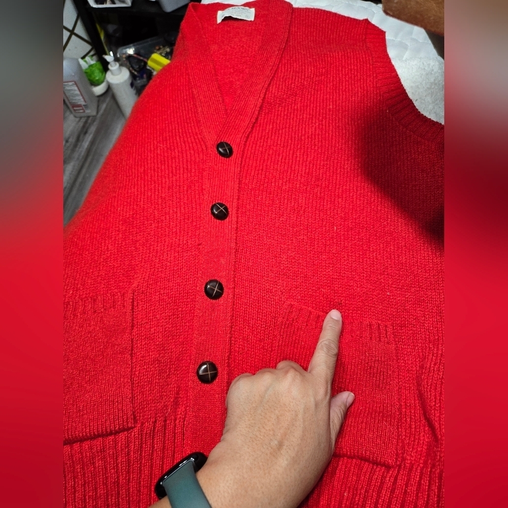 Vintage The Moors Lord Jeff Men’s L Shetland WOOL Red Sweater Vest Button Up - Picture 8 of 13